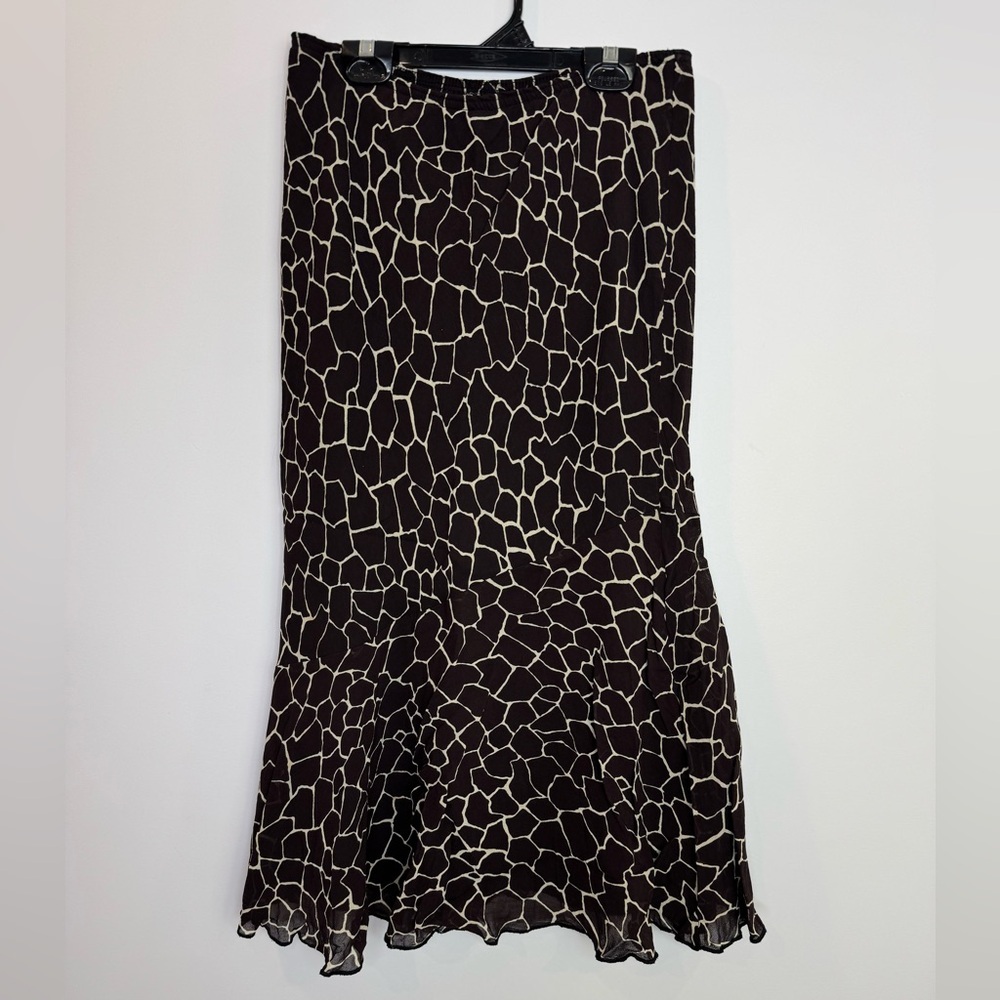 Vintage giraffe animal print brown flare bottom midi skirt size medium - Picture 2 of 10